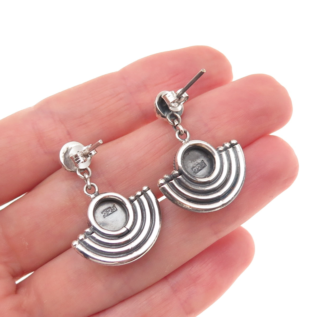 925 Sterling Silver Vintage Real Carnelian Modernist Oxidized Dangle Earrings