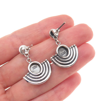 925 Sterling Silver Vintage Real Carnelian Modernist Oxidized Dangle Earrings