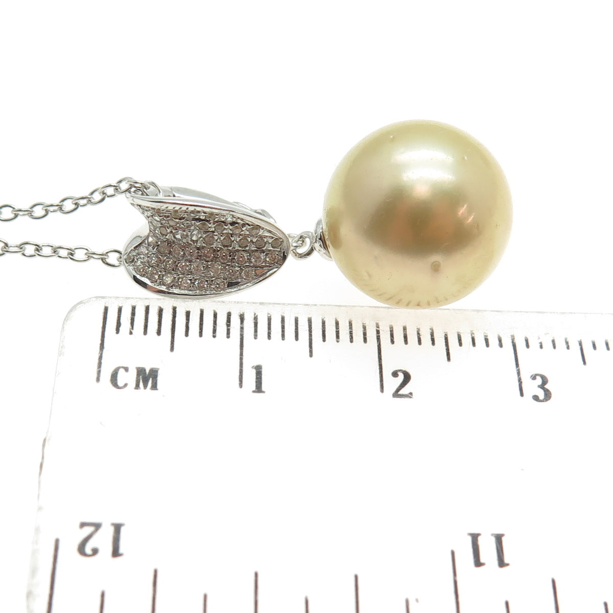 925 Sterling Silver Real Pearl & White Topaz Cable Chain Necklace 18"