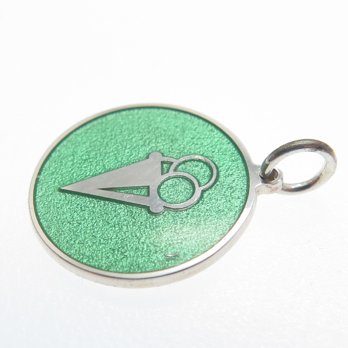 925 Sterling Silver Green Enamel Ice Cream Round Tag Minimalist Charm Pendant