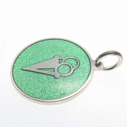 925 Sterling Silver Green Enamel Ice Cream Round Tag Minimalist Charm Pendant