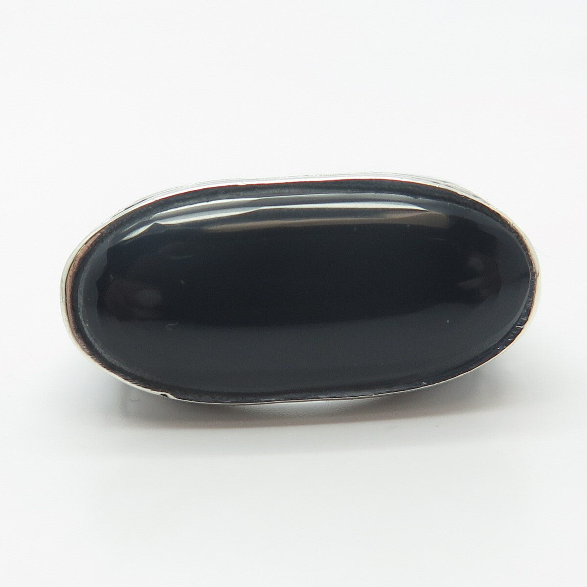 925 Sterling Silver Vintage Real Black Onyx Gemstone Elongated Ring Size 7.5