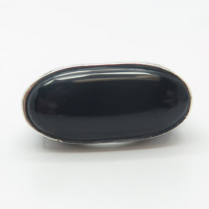 925 Sterling Silver Vintage Real Black Onyx Gemstone Elongated Ring Size 7.5