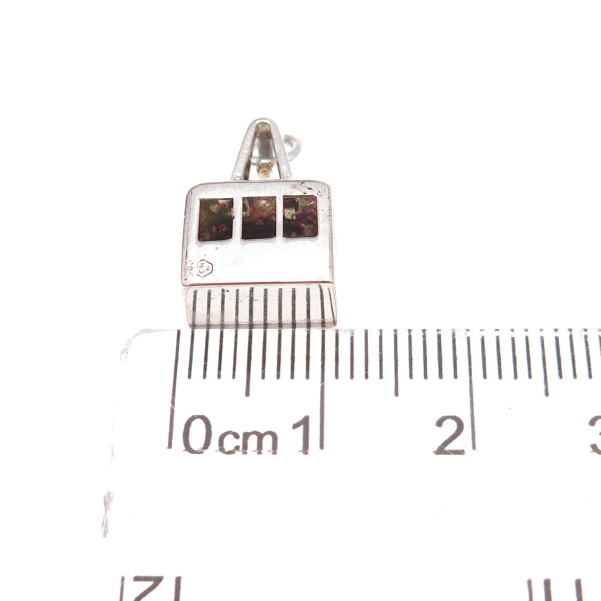 800 Silver Antique Art Deco Ski Gondola Oxidized 3D Charm Pendant