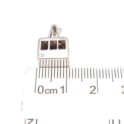 800 Silver Antique Art Deco Ski Gondola Oxidized 3D Charm Pendant
