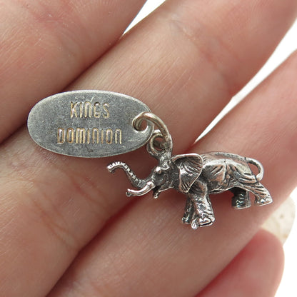 925 Sterling Silver Vintage "Kings Dominion" Elephant 3D Charm Pendant