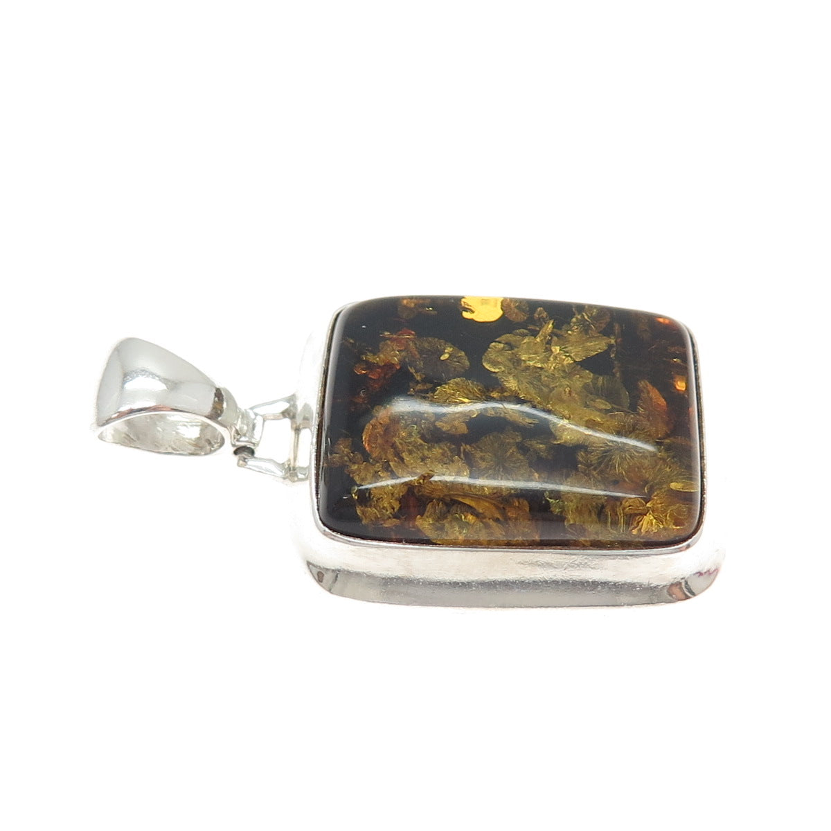 925 Sterling Silver Vintage Real Amber Modernist Charm Pendant