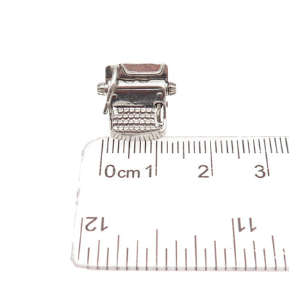 925 Sterling Silver Antique Art Deco Typewriter Oxidized 3D Charm Pendant