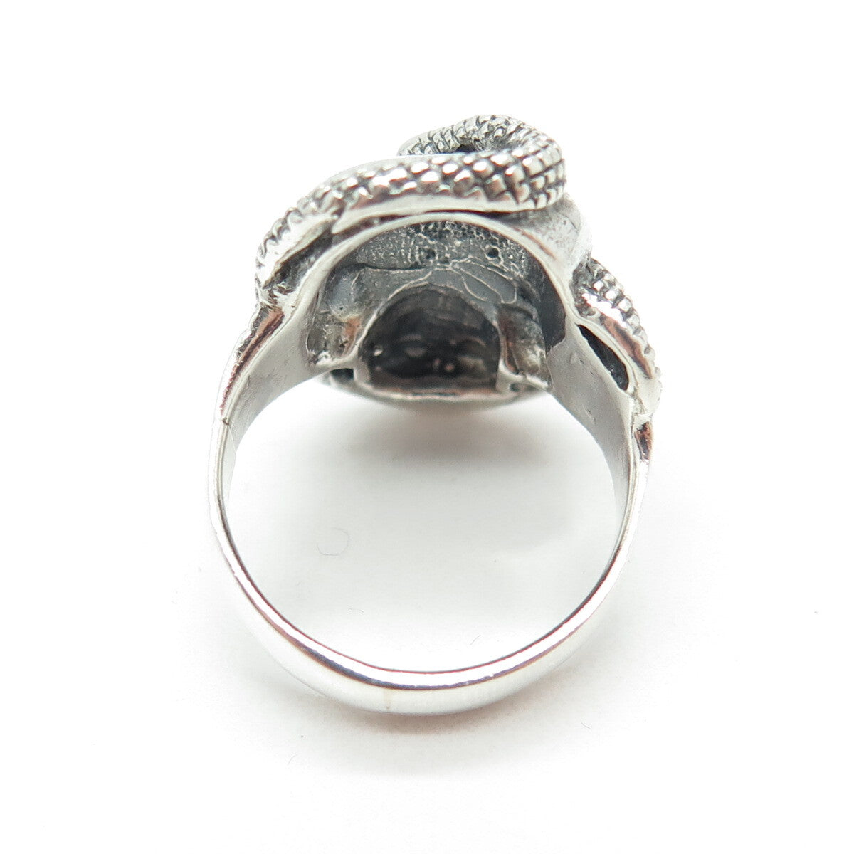 925 Sterling Silver Vintage Skull & Snake Oxidized Biker Ring Size 6.75