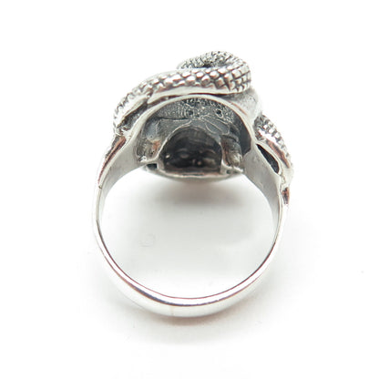 925 Sterling Silver Vintage Skull & Snake Oxidized Biker Ring Size 6.75