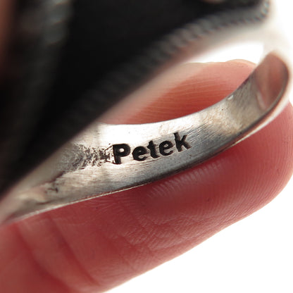 Petek 925 Sterling Silver 2-Tone Vintage Compass Oxidized Signet Ring Size 10