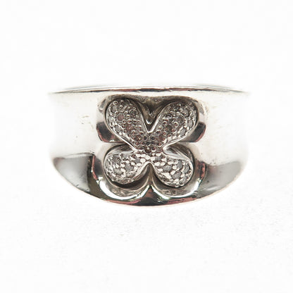 CNA Pranda 925 Sterling Silver Real Round-Cut Diamond Floral Ring Size 10