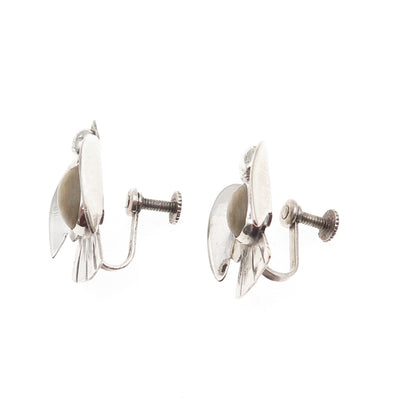 925 Sterling Silver Vintage Mexico Real Jasper Holy Spirit Screw Back Earrings