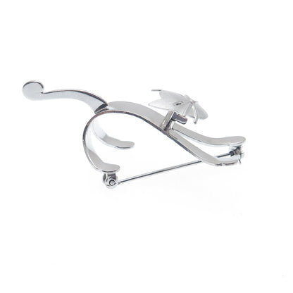 BEAU 925 Sterling Silver Vintage Stretching Cat Movable Head Pin Brooch