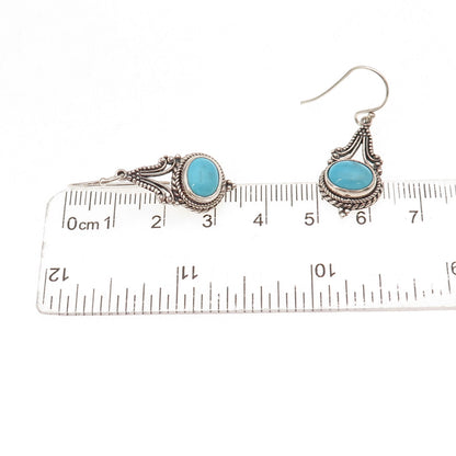 Samuel Benham 925 Sterling Silver Vintage Real Turquoise Dangle Earrings