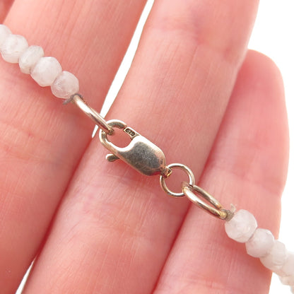 925 Sterling Gold Plated Vintage Real Moonstone Tassel Beaded Chain Necklace 28"