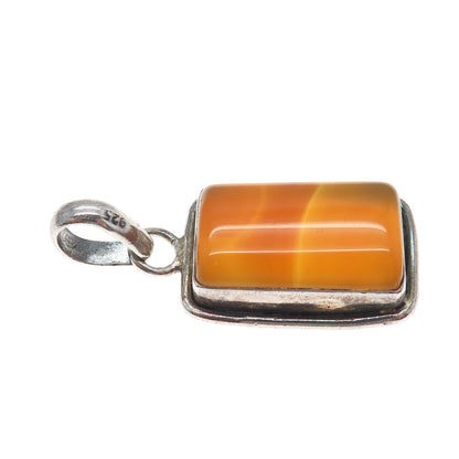 925 Sterling Silver Vintage Real Cabochon Agate Oxidized Charm Pendant