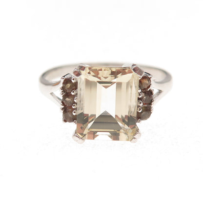 925 Sterling Silver Real Citrine & Smoky Quartz Ring Size 9.75