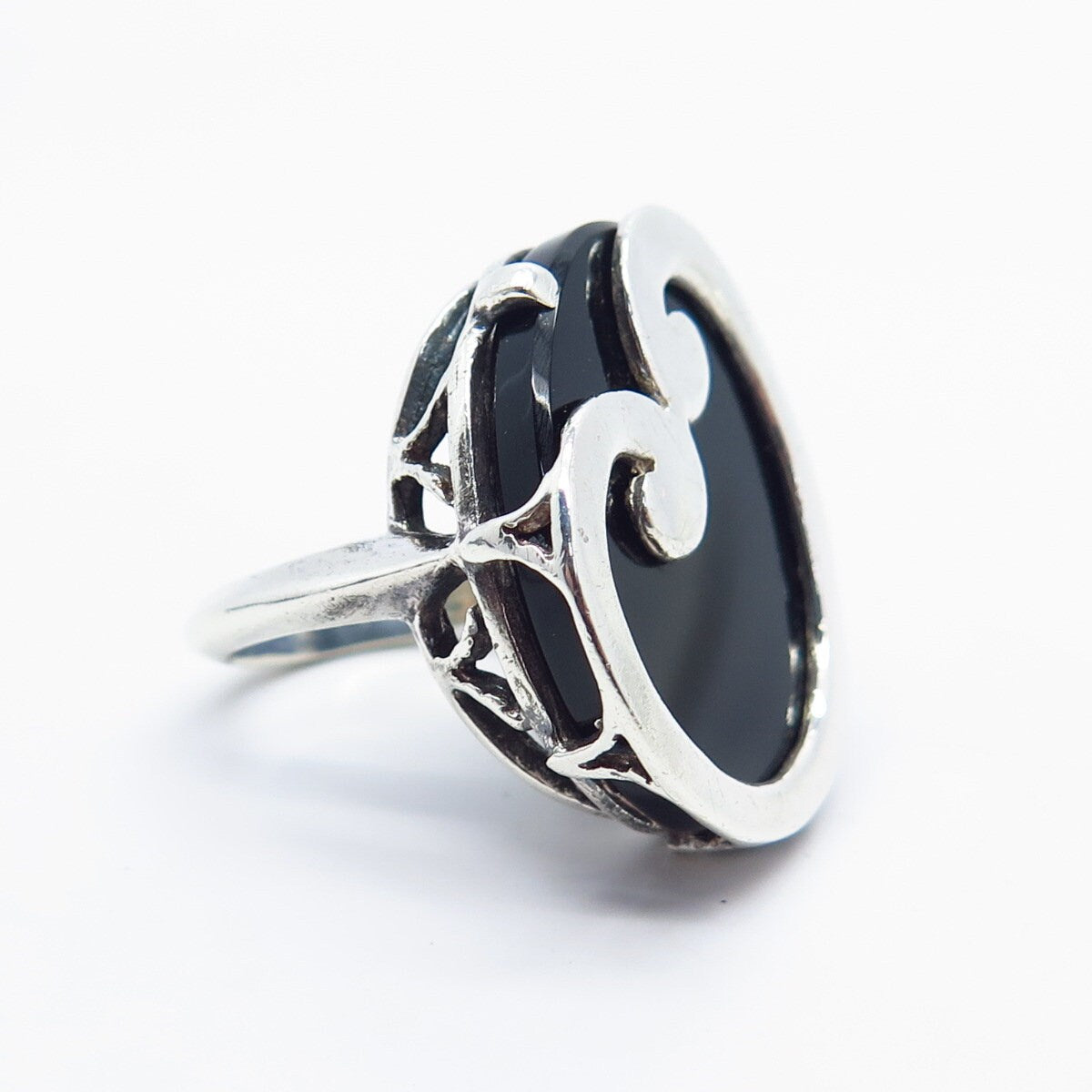 925 Sterling Silver Vintage Real Black Onyx Gemstone Ring Size 6.25