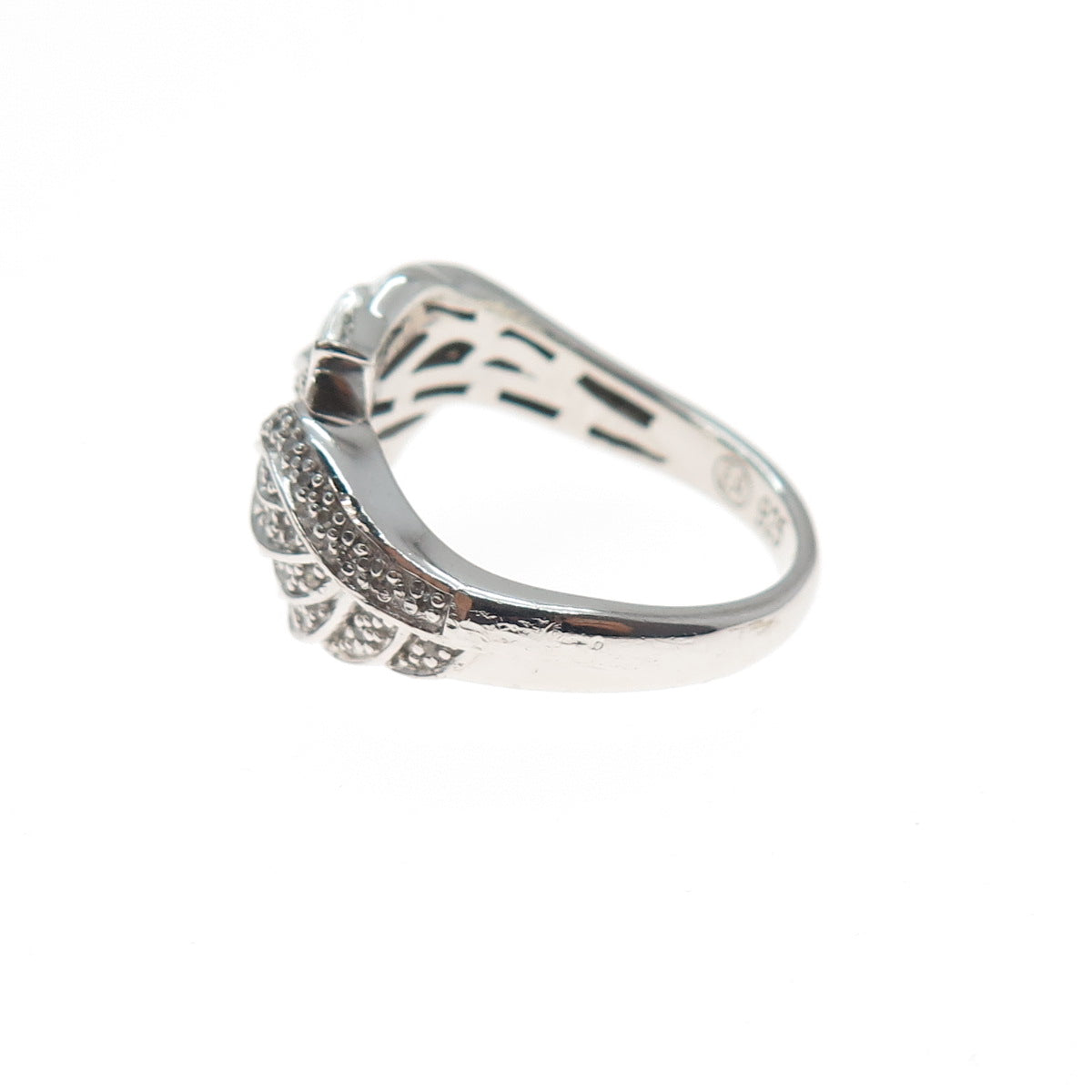 925 Sterling Silver Real Round-Cut Diamond Angel Wings Ring Size 7.25
