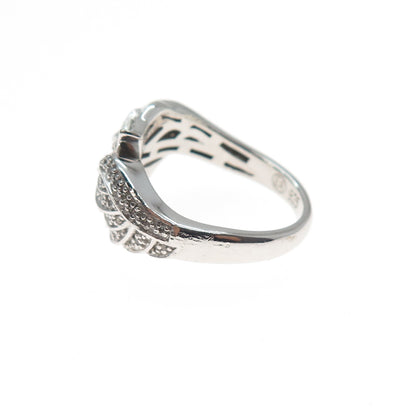 925 Sterling Silver Real Round-Cut Diamond Angel Wings Ring Size 7.25