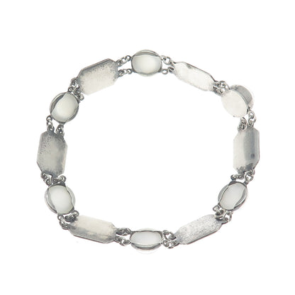 925 Sterling Silver Antique Real Opalite & Enamel Bracelet 7.75" (repair)