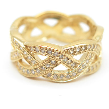 925 Sterling Silver Gold Plated Pave C Z Celtic Band Ring Size 6