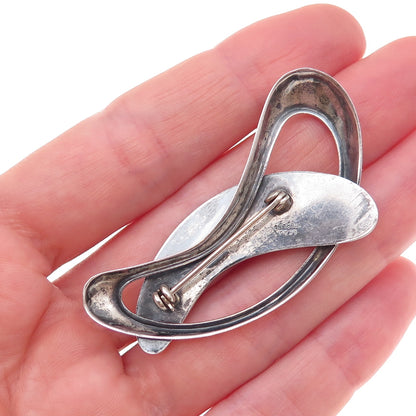 Beau 925 Sterling Silver Vintage Modernist Oxidized Pin Brooch