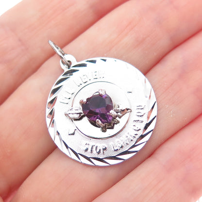 925 Sterling Silver Vintage Rhinestone I'll Never Stop Loving You Charm Pendant