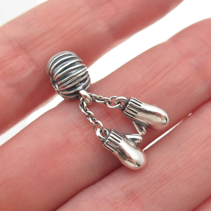 PANDORA 925 Sterling Silver Enamel Heart Winter Mittens Dangle Charm