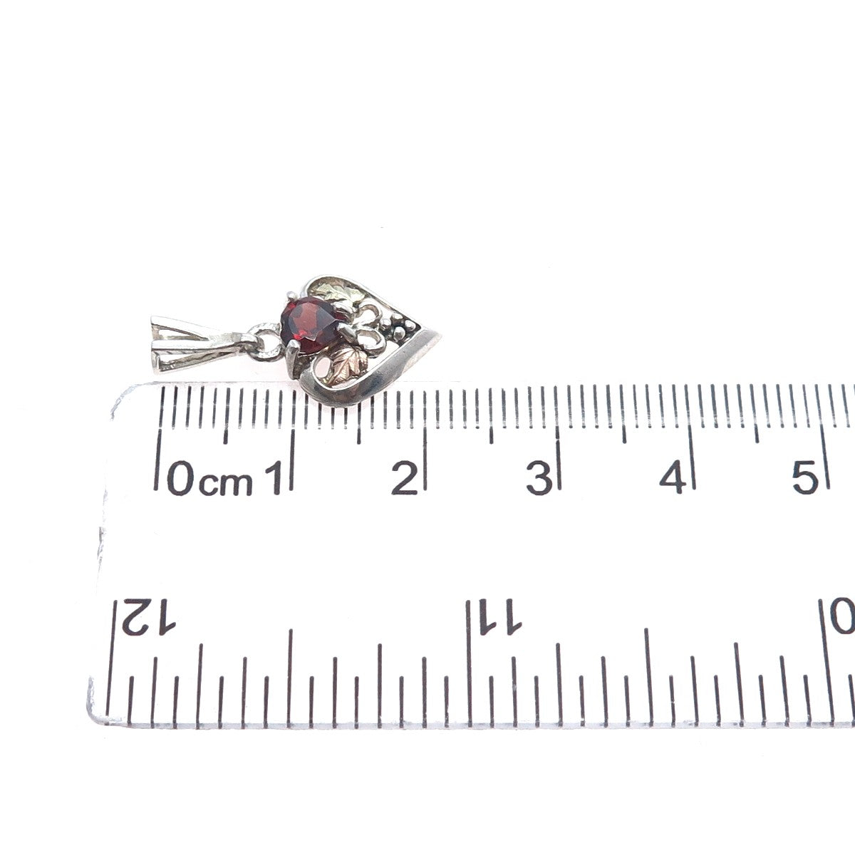 COLEMAN Sterling 12K Rose Yellow Gold Vintage Real Red Garnet Heart Mini Pendant