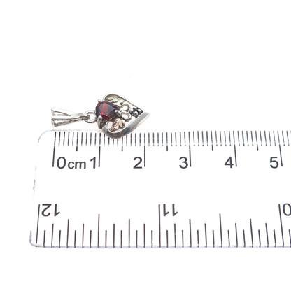 COLEMAN Sterling 12K Rose Yellow Gold Vintage Real Red Garnet Heart Mini Pendant