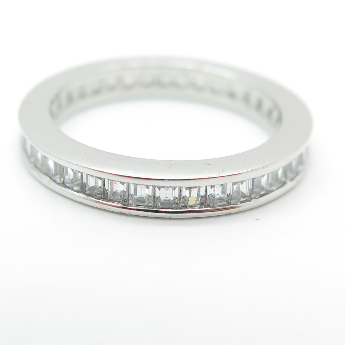 925 Sterling Silver Emerald-Cut Shaped C Z All Around Eternity Ring Size 5.75