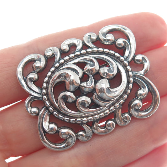 DANECRAFT 925 Sterling Silver Antique Art Deco Floral Repousse Oxidized Brooch