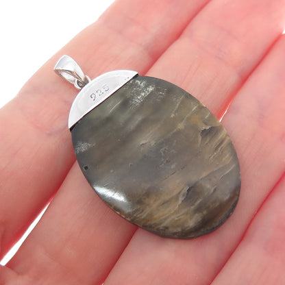 925 Sterling Silver Vintage Real MOP / Abalone Shell Oxidized Charm Pendant
