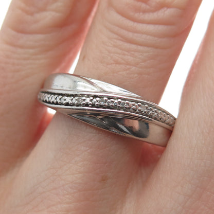 925 Sterling Silver Real Round-Cut Diamond Crossover Ring Size 10.5