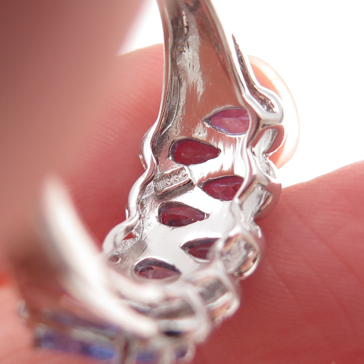 925 Sterling Silver Real Tanzanite & White Topaz Ring Size 8