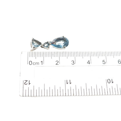 925 Sterling Silver Vintage Real Blue Topaz Mini Slide Charm Pendant