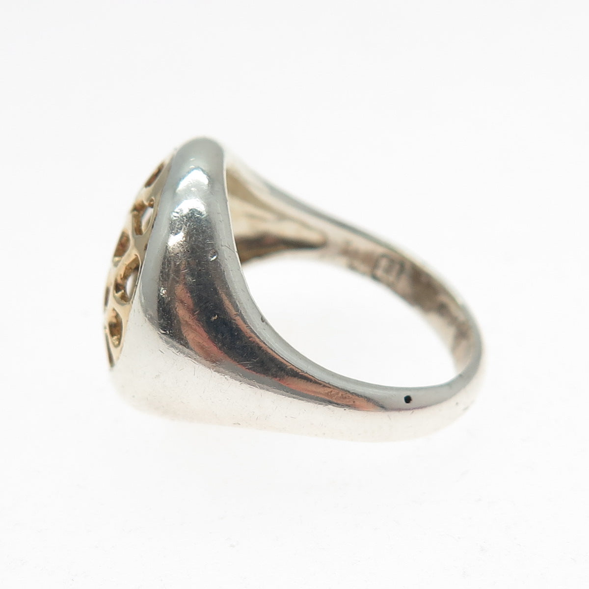 925 Sterling Silver 14K Rose Gold Vintage Real Diamond Modernist Ring Size 7.75