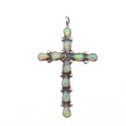 Old Pawn 925 Sterling Silver Vintage Southwestern Opal Cross Tribal Pendant