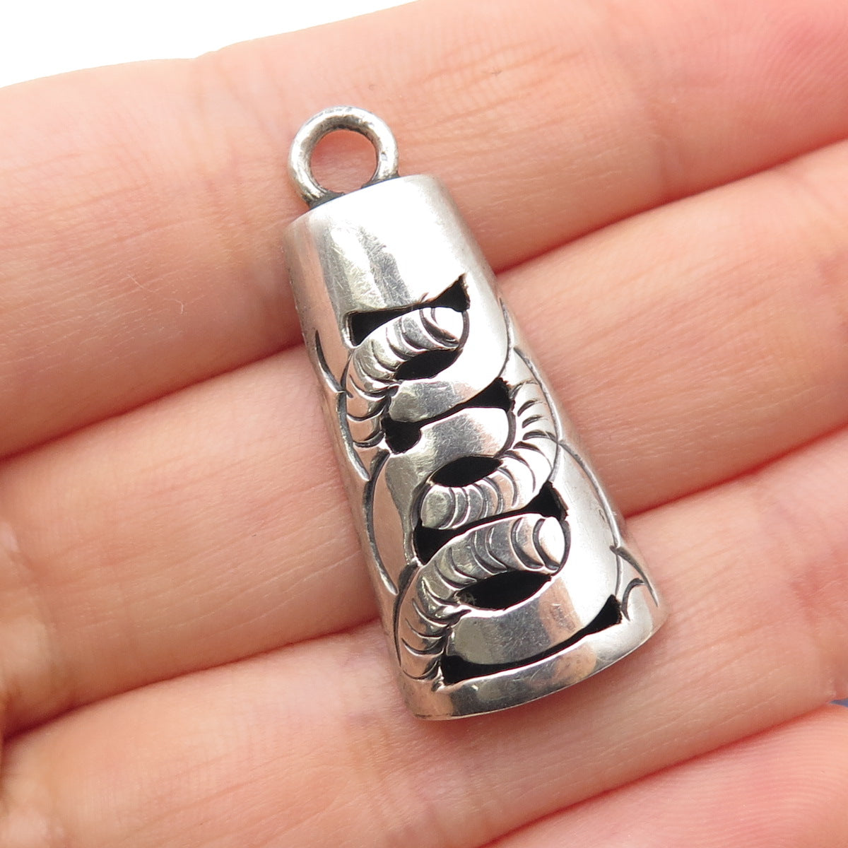 925 Sterling Silver Vintage Mexico Shadow Box Oxidized Charm Pendant