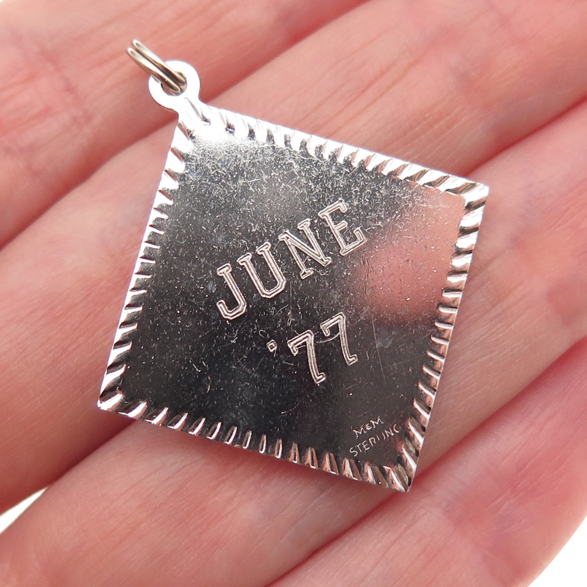 M&M Mark Mercy Sterling Silver Vintage Rhinestone Graduation Day Charm Pendant