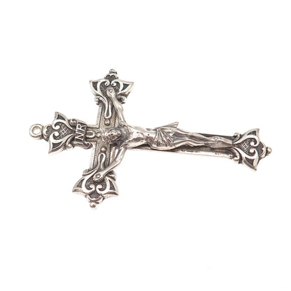Creed 925 Sterling Silver Antique Art Deco Crucifix Cross Oxidized Pendant