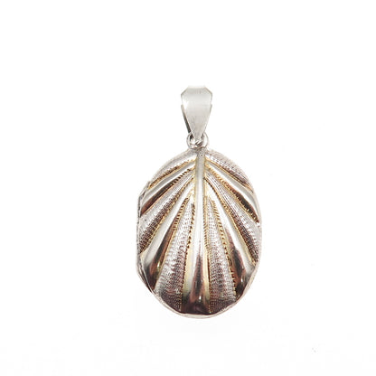 925 Sterling Silver 2-Tone Vintage Modernist Seashell Locket Charm Pendant