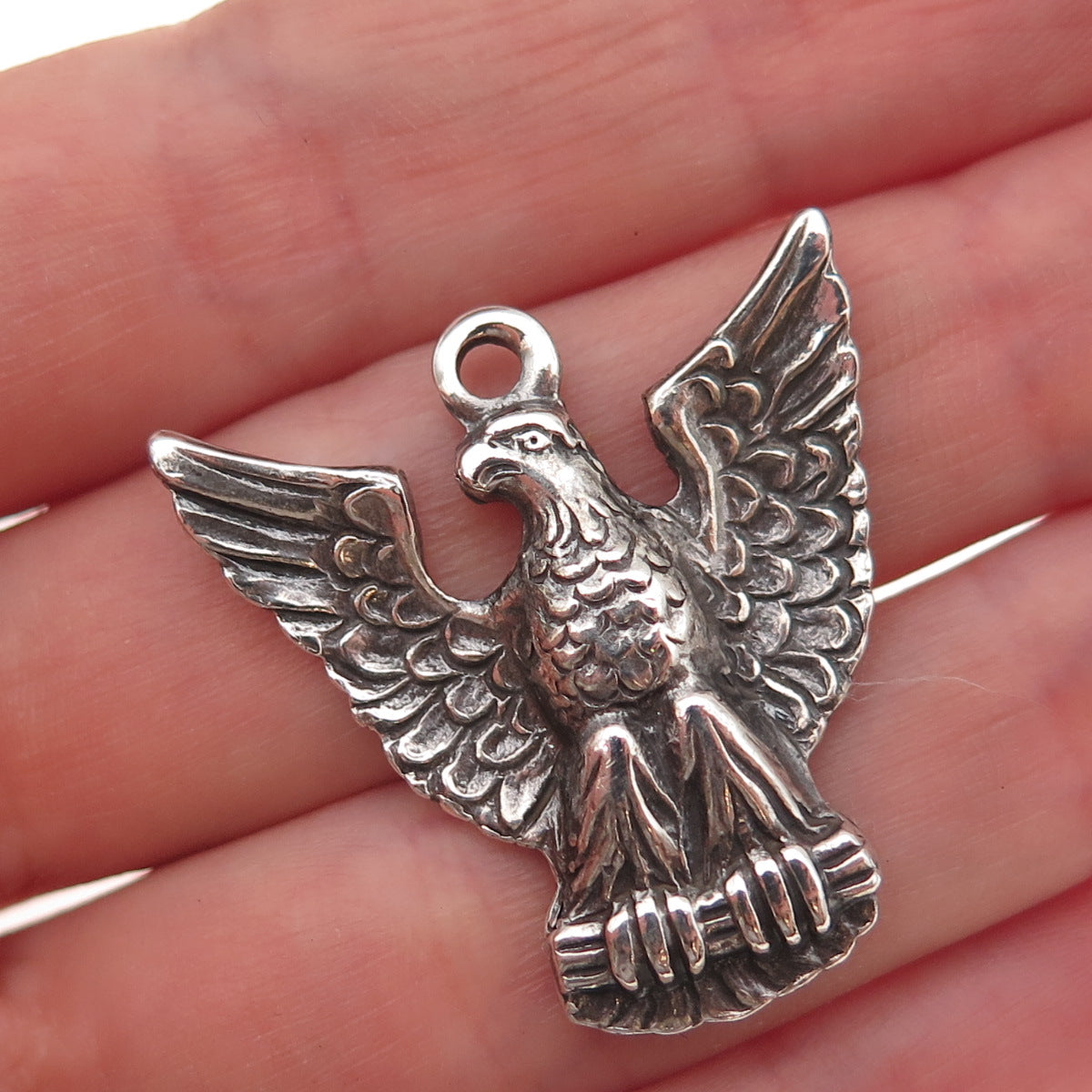 925 Sterling Silver Vintage Boy Scout Eagle Medal Oxidized Pendant