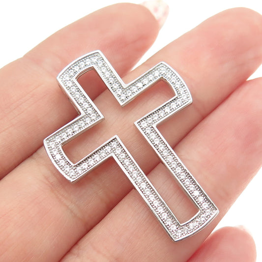 925 Sterling Silver Round-Cut Shaped C Z Open Cross Pendant