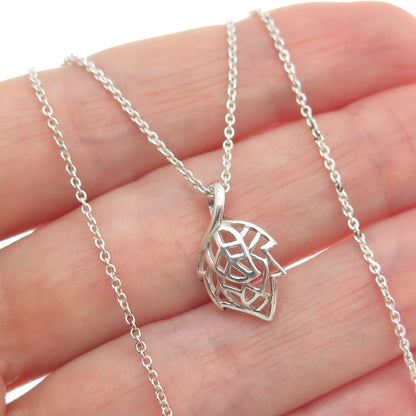 925 Sterling Silver Italy Modernist Floral Leaf Cable Chain Necklace 18"