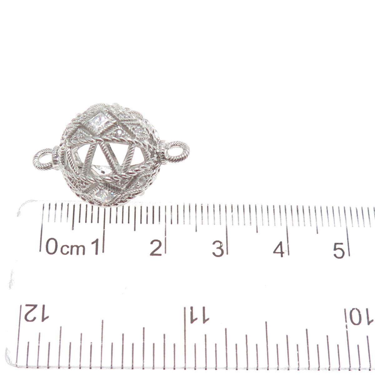 925 Sterling Silver Round-Cut C Z Bead Charm for Bracelet / Necklace