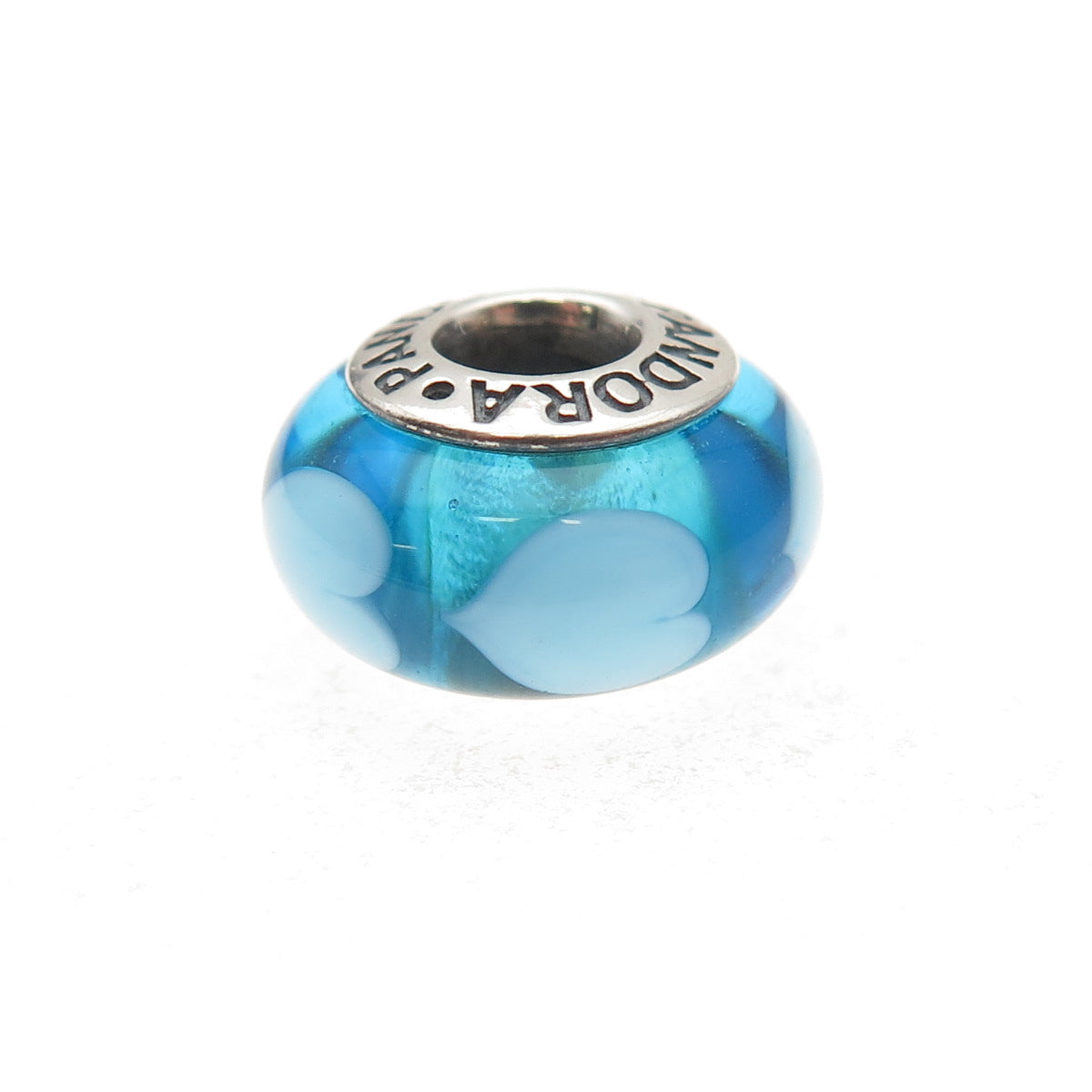Pandora 925 Sterling Silver Blue Murano Glass Heart Slide Bead Charm
