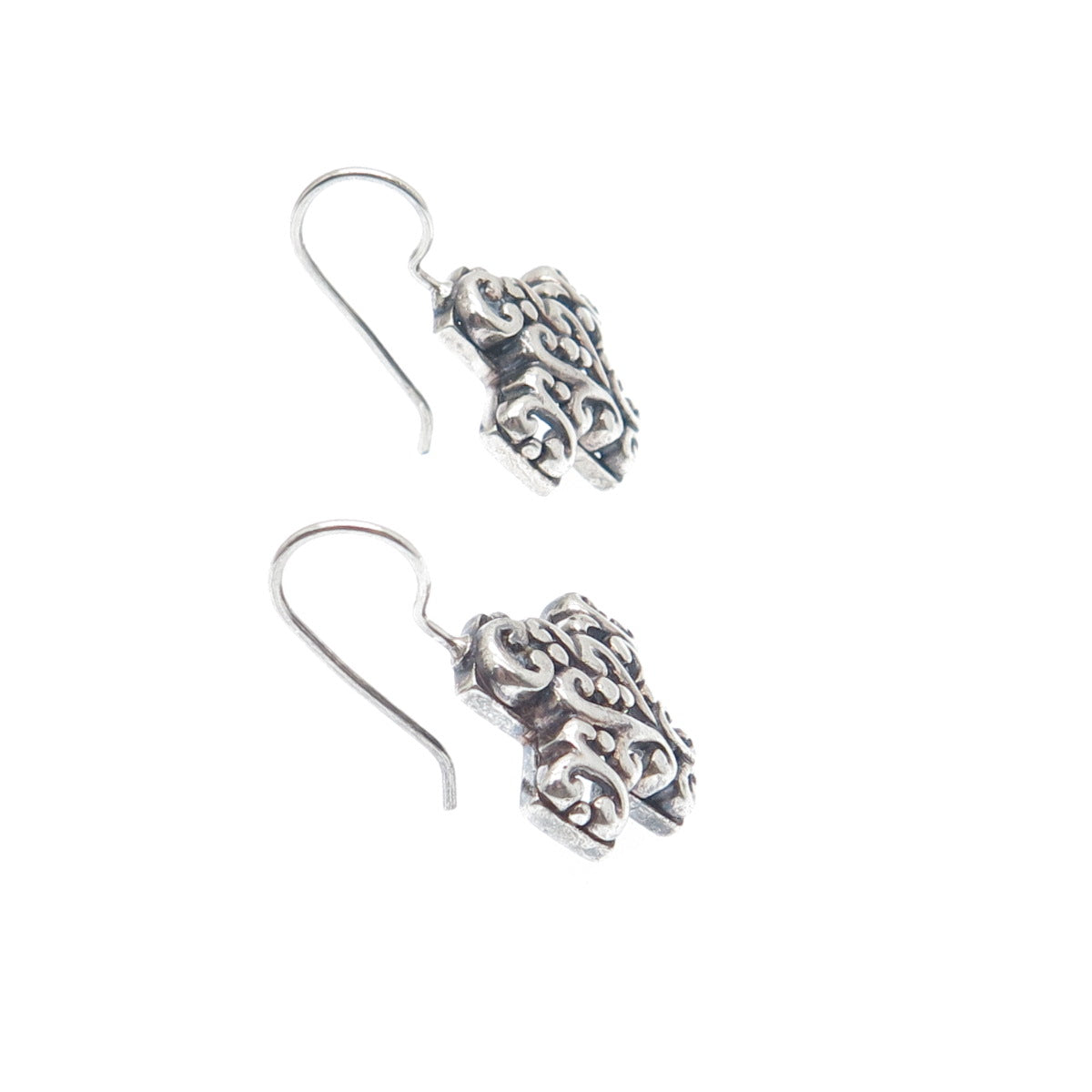 SX SALLY C 925 Sterling Silver Vintage Ornate Cross Oxidized Dangle Earrings